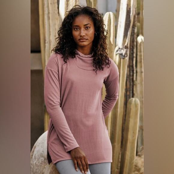 J. Jill Pure Jill Soft Viola Mauve Long Sleeve Ribbed Knit Sand-Washed Tunic - Picture 1 of 6
